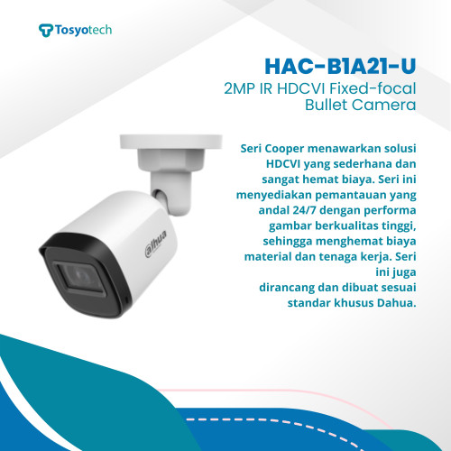 DAHUA - 2 MP HDCVI FIXED-FOCAL BULLET CAMERA, DH-HAC-B1A21-U