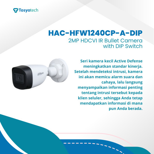 DAHUA - 2 MP OUTDOOR HDCVI IR BULLET CAMERA WITH DIP SWITCH, HAC-HFW1240CP-A-DIP